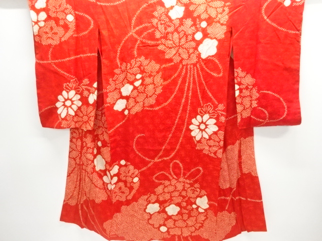 アンティーク　紋錦紗　絞り花薬玉模様長襦袢